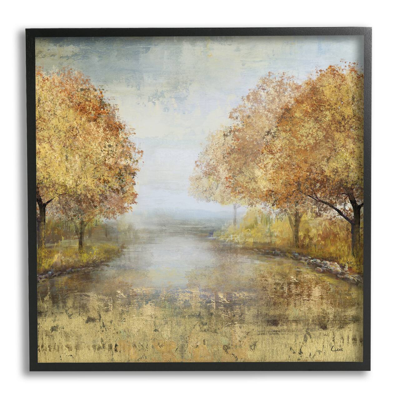 Stupell Industries Golden Autumn Tree Forest Landscape Wall Art in Black Frame